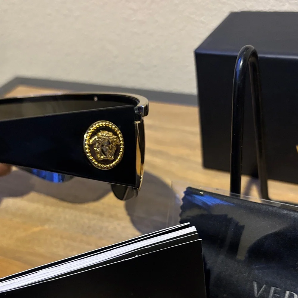 Versace Black and Gold Shield VR Sunglasses
